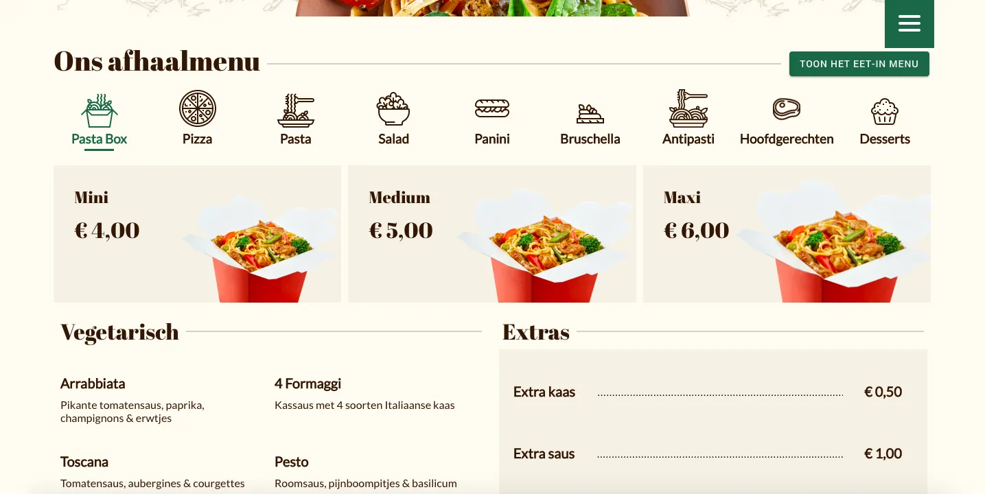 Restaurant website content section