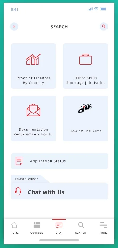 University mobile app academic screen